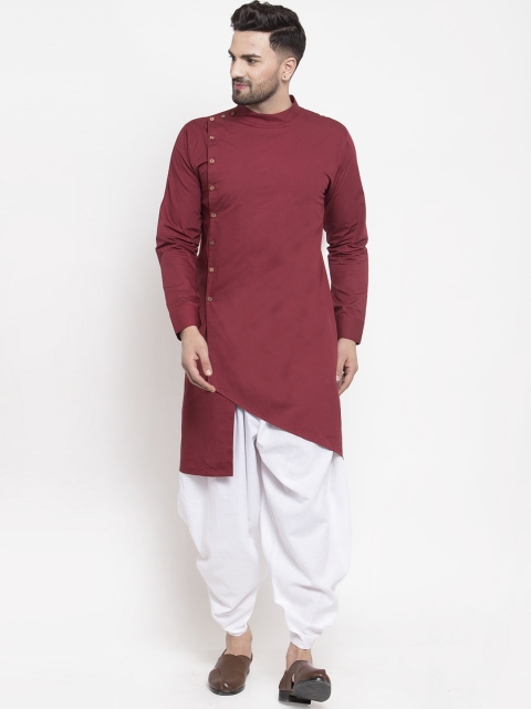 

Zotw Men Maroon Solid High-Low Hemline Kurta