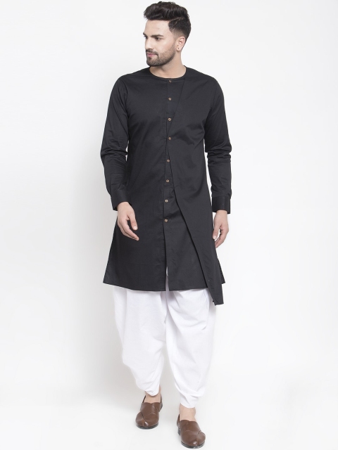 

Zotw Men Black Solid Asymmetric Hem Kurta