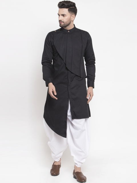 

Zotw Men Black Pleated Asymmetric Kurta