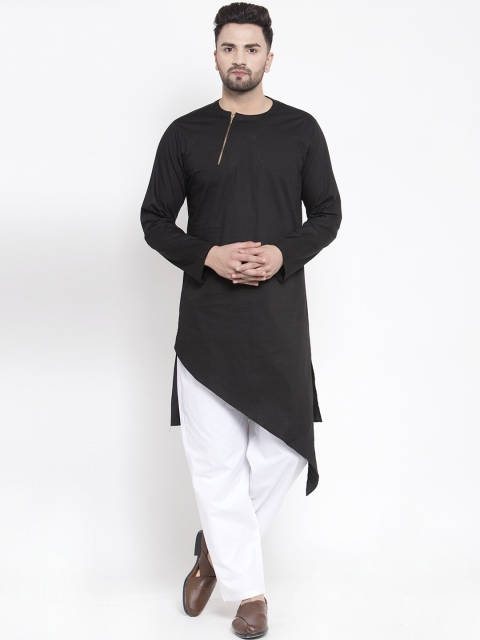 

Zotw Men Black Asymmetric Cotton A-line Kurta