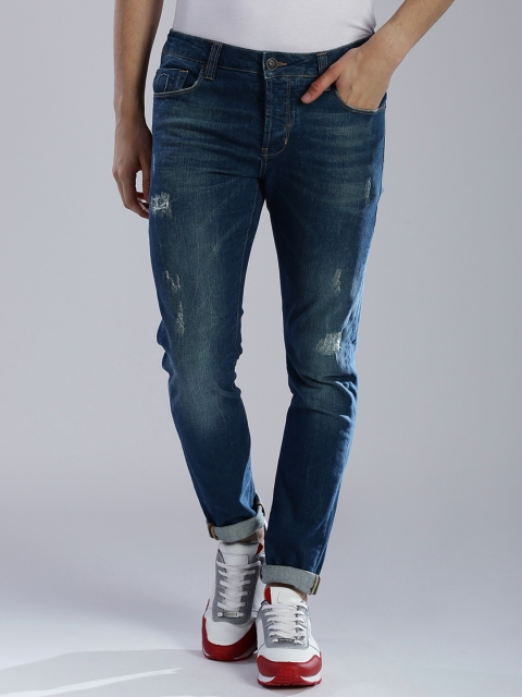 

883 Police Men Blue Slim Fit Mid-Rise Low Distress Jeans