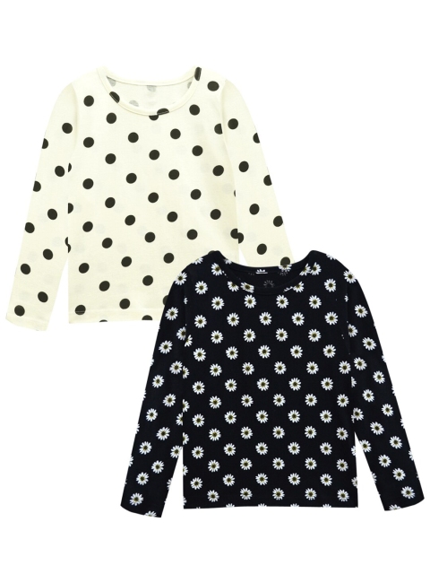 

A.T.U.N. Girls Pack Of 2 Black & Off White Printed Pure Cotton T-shirt
