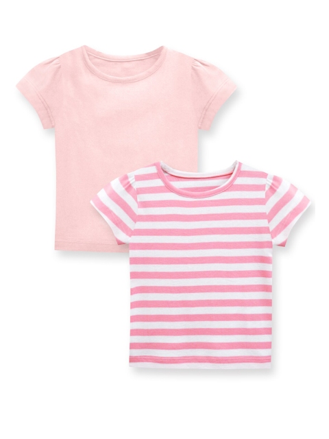 

A.T.U.N. Girls Pack Of 2 Pink Striped Pure Cotton T-shirts