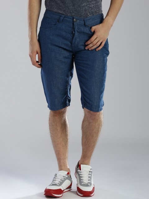 

883 Police Men Blue Solid Loose Fit Denim Shorts