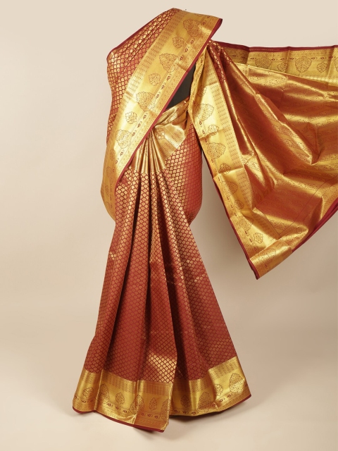 

Pothys Maroon & Gold-Toned Woven Design Zari Pure Silk Saree