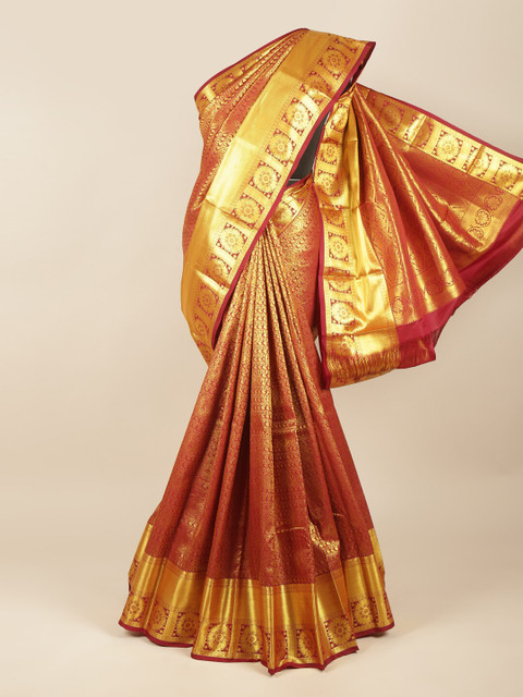 

Pothys Maroon & Gold-Toned Ethnic Motifs Zari Pure Silk Saree