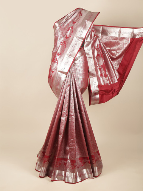 

Pothys Maroon & Silver-Toned Ethnic Motifs Zari Pure Silk Saree