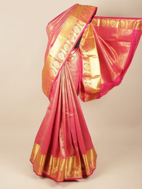 

Pothys Pink & Gold-Toned Woven Design Pure Silk Saree