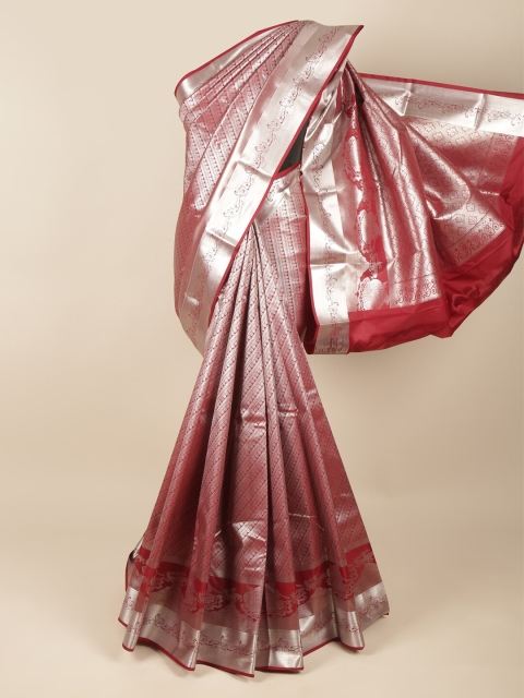 

Pothys Maroon & Silver-Toned Ethnic Motifs Zari Pure Silk Saree