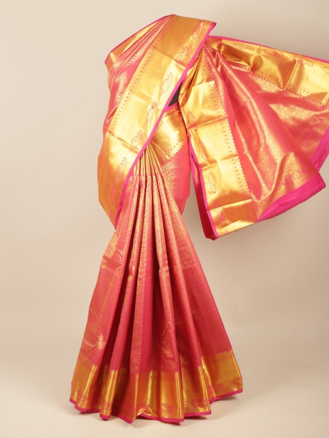

Pothys Pink & Gold-Toned Ethnic Motifs Pure Silk Saree