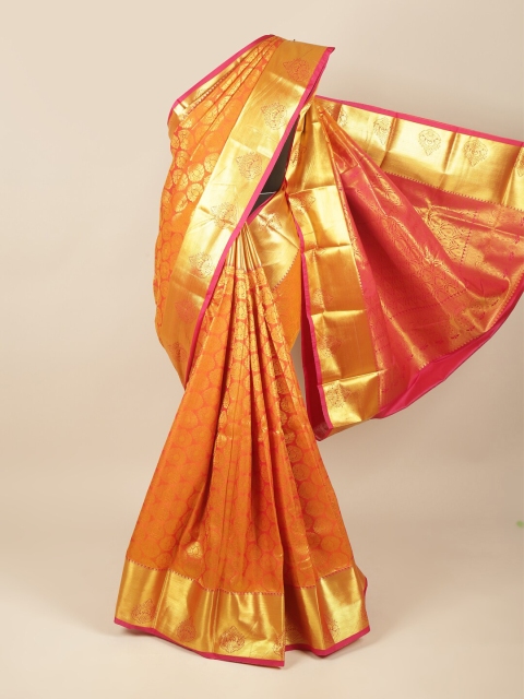 

Pothys Orange & Gold-Toned Woven Design Zari Pure Silk Saree