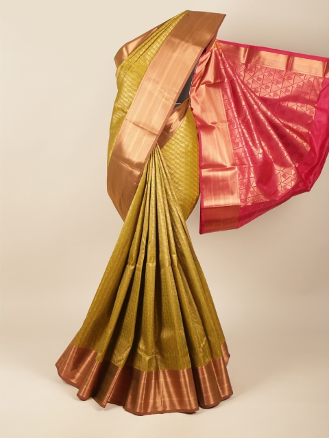 

Pothys Green & Fuchsia Ethnic Motifs Zari Pure Silk Saree