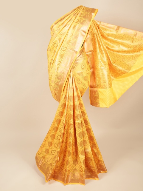 

Pothys Yellow & Gold-Toned Ethnic Motifs Zari Pure Silk Saree
