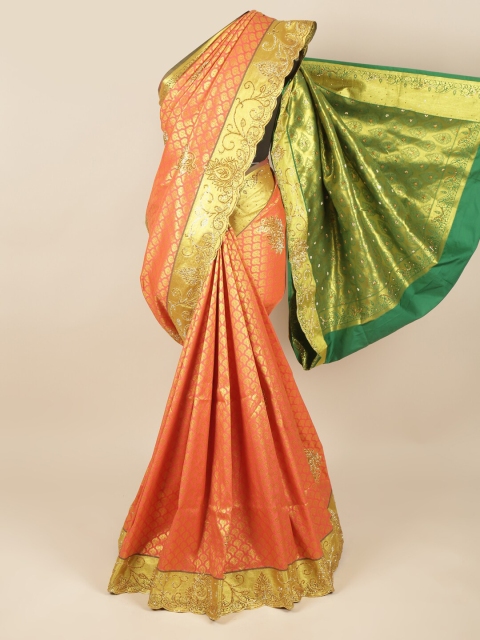 

Pothys Pink & Gold-Toned Embellished Beads and Stones Pure Silk Saree
