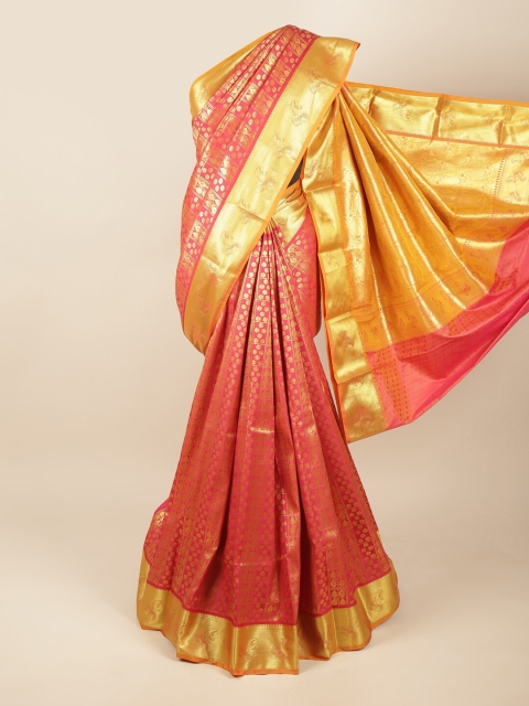 

Pothys Pink & Gold-Toned Ethnic Motifs Zari Pure Silk Saree