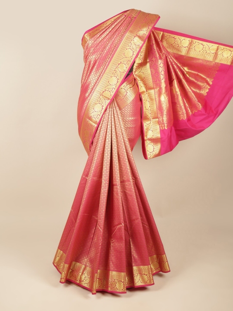 

Pothys Pink & Gold-Toned Floral Zari Pure Silk Saree