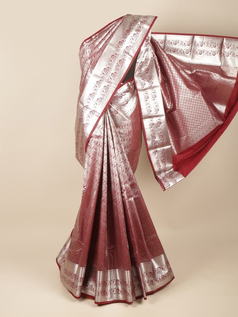 

Pothys Maroon & Silver-Toned Ethnic Motifs Zari Pure Silk Saree
