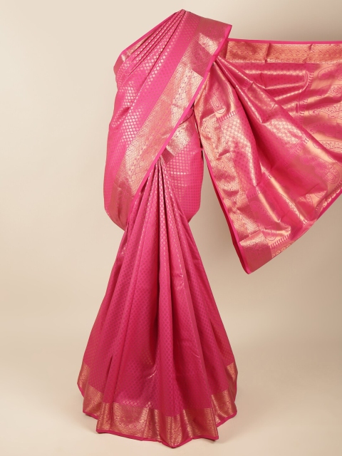 

Pothys Pink & Gold-Toned Woven Design Zari Pure Silk Saree
