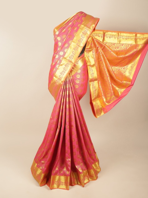 

Pothys Pink & Gold-Toned Woven Design Zari Pure Silk Saree