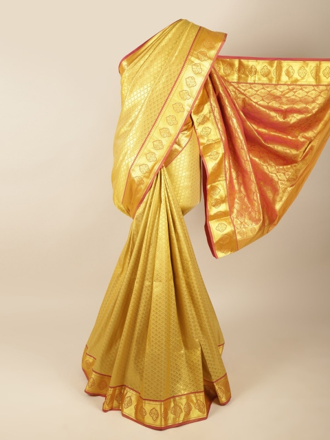 

Pothys Gold-Toned & Maroon Woven Design Zari Pure Silk Saree