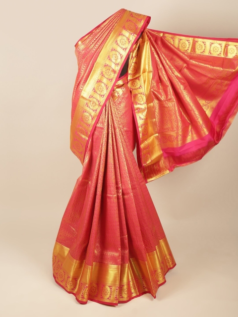 

Pothys Pink & Gold-Toned Floral Zari Pure Silk Saree
