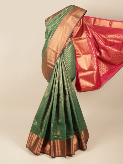 

Pothys Green & Gold-Toned Ethnic Motifs Zari Pure Silk Saree