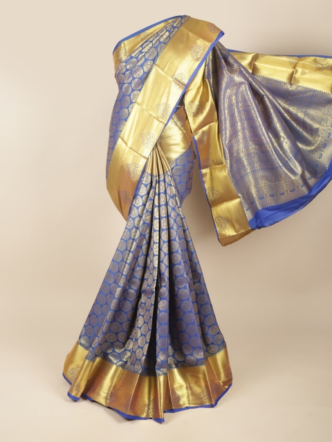 

Pothys Blue & Gold-Coloured Ethnic Motifs Zari Pure Silk Saree