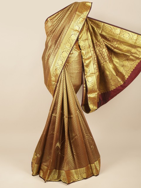 

Pothys Maroon & Gold-Toned Ethnic Motifs Zari Pure Silk Saree