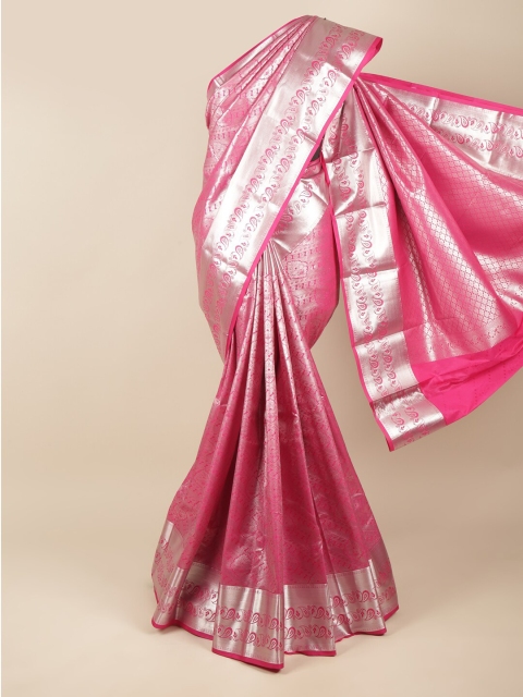

Pothys Pink & Silver-Toned Woven Design Zari Pure Silk Saree