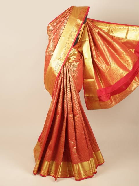 

Pothys Red & Gold-Toned Woven Design Zari Pure Silk Saree