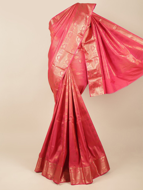 

Pothys Pink & Gold-Toned Ethnic Motifs Zari Pure Silk Saree