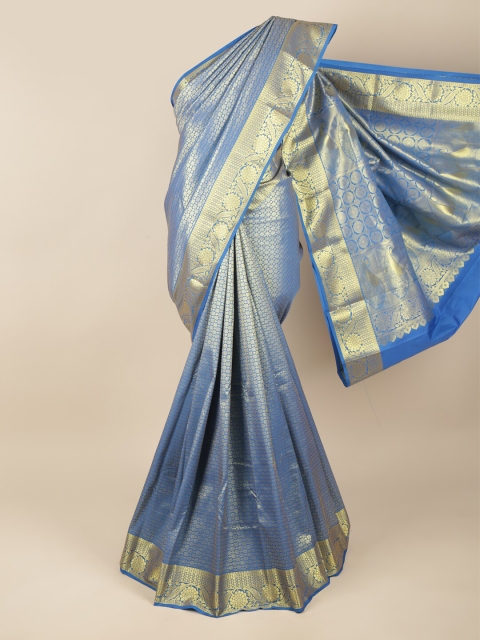 

Pothys Blue & Gold-Toned Woven Design Zari Pure Silk Saree