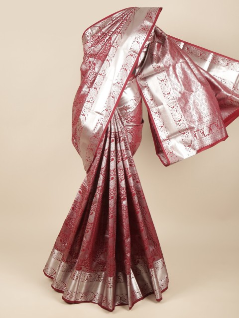 

Pothys Brown & Silver-Toned Ethnic Motifs Pure Silk Saree