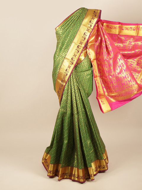 

Pothys Green & Fuchsia Woven Design Zari Pure Silk Saree