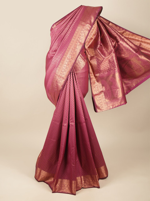 

Pothys Purple & Gold-Toned Ethnic Motifs Zari Pure Silk Saree