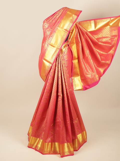 

Pothys Pink & Gold-Toned Woven Design Zari Pure Silk Saree