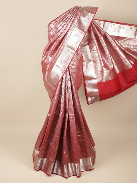 

Pothys Maroon & Silver-Toned Woven Design Zari Pure Silk Saree