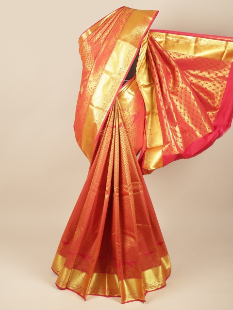 

Pothys Pink & Gold-Toned Ethnic Motifs Zari Pure Silk Saree
