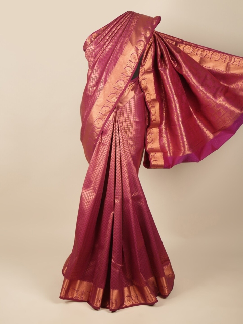 

Pothys Purple & Copper-Toned Ethnic Motifs Zari Pure Silk Saree