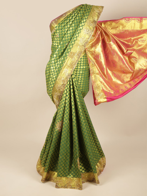 

Pothys Green & Pink Ethnic Motifs Beads and Stones Pure Silk Saree