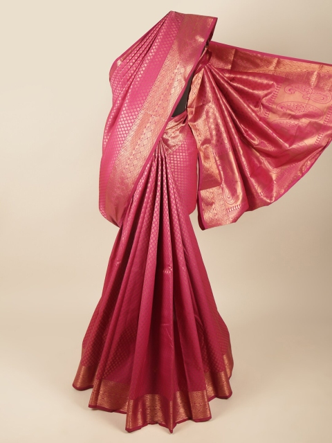 

Pothys Pink & Gold-Toned Ethnic Motifs Zari Pure Silk Saree