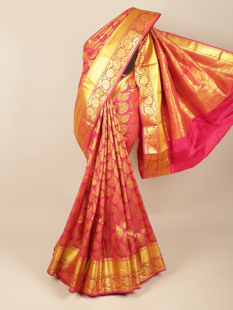 

Pothys Pink & Gold-Toned Floral Pure Silk Saree