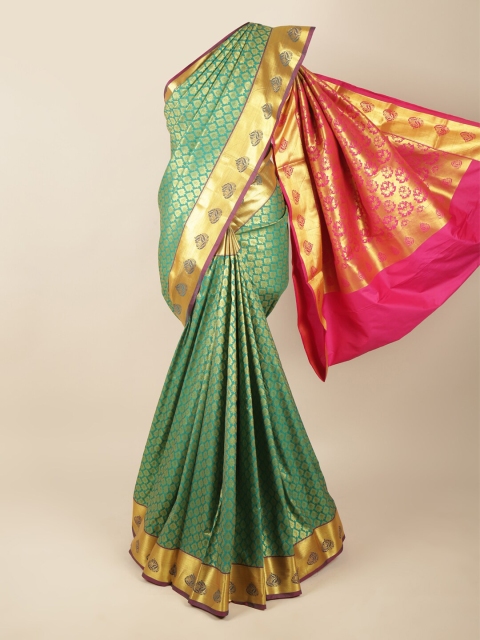 

Pothys Green & Magenta Ethnic Motifs Zari Pure Silk Saree