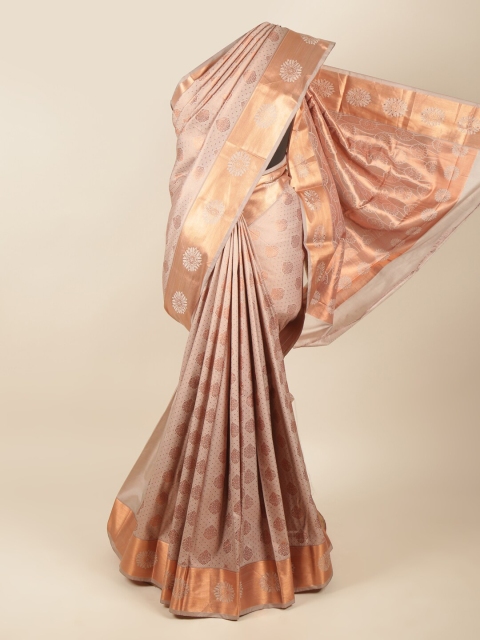 

Pothys Cream-Coloured & Gold-Toned Ethnic Motifs Zari Pure Silk Saree