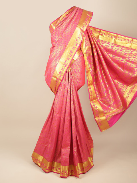 

Pothys Pink & Gold-Toned Ethnic Motifs Zari Pure Silk Saree