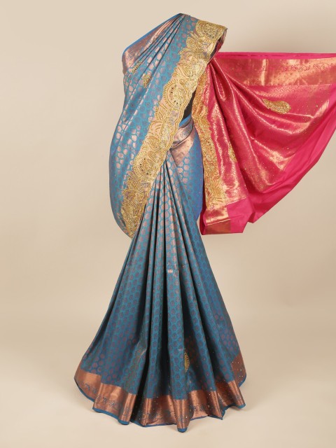 

Pothys Blue & Pink Ethnic Motifs Beads and Stones Pure Silk Saree