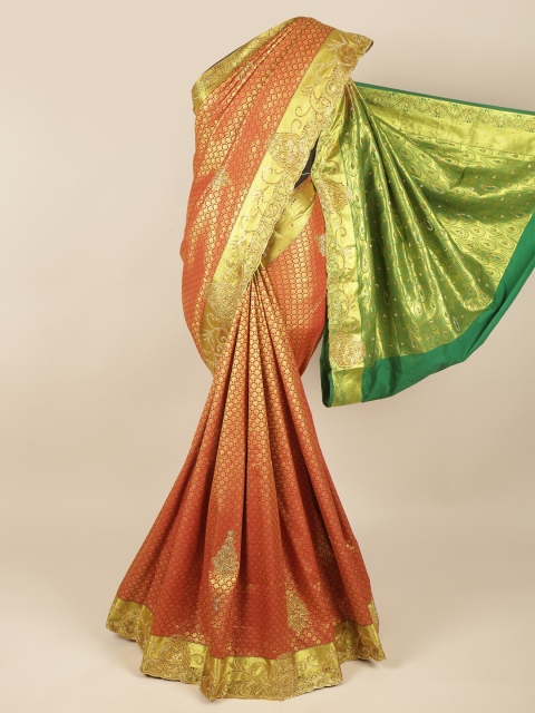

Pothys Red & Green Ethnic Motifs Beads and Stones Pure Silk Saree