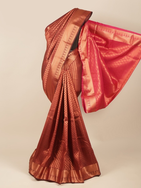 

Pothys Maroon & Gold-Toned Ethnic Motifs Zari Pure Silk Saree