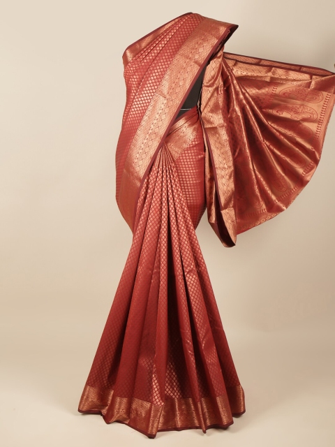 

Pothys Maroon & Gold-Toned Floral Pure Silk Saree