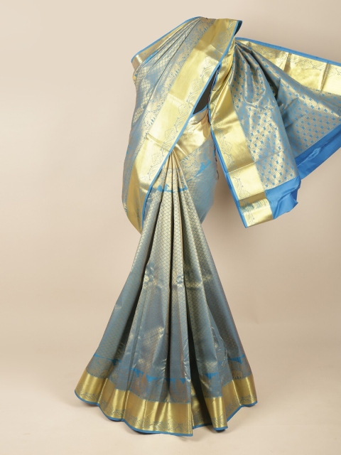 

Pothys Blue & Gold-Toned Ethnic Motifs Pure Silk Saree